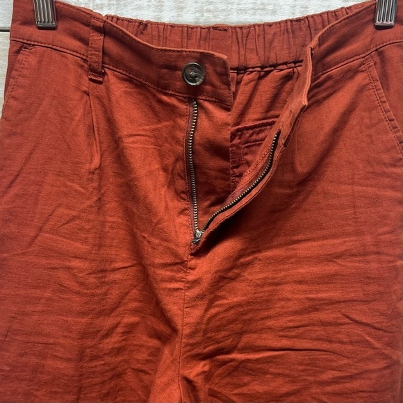 Uniqlo Pants Womens XS Rust Brown Cropped Linen‎ Blend High Waist Wide Leg - Picture 5 of 11